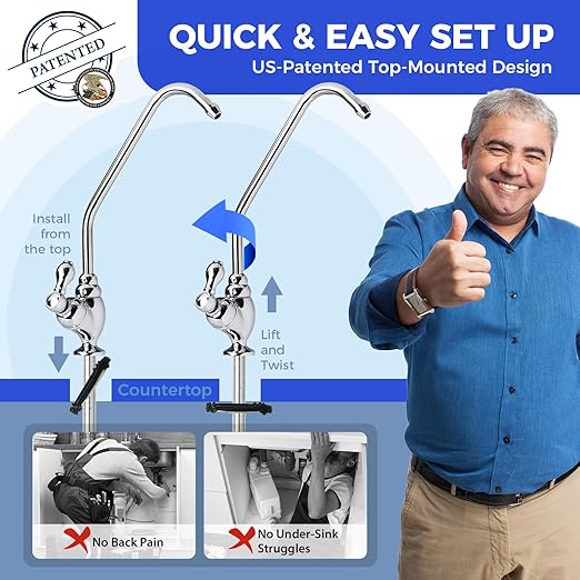 RTW5 5 Stage Reverse Osmosis Water Filter System with Innovative Top-Mounted Faucet Design, TDS Reduction 50 GPD Under Sink RO Water Filtration Plus Extra 3 Filters
