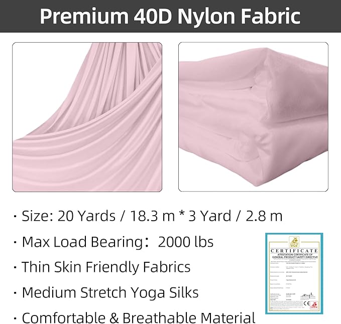 PRIOR FITNESS Aerial Silks Kit Colorful 9/15/20 Yards 40D Nylon Fabric Hammock Set With Hardware & Guide for All Levels Of Aerial Yoga Practice and Acrobatic Flying For Adults Aerial silk-FlexoryFit