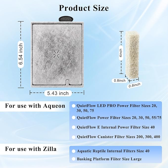 Large Aquarium Fish Tank Filter Cartridges with Filter Pad, Compatible with Aqueon QuietFlow Filter LED PRO Size 20,30,50,75/Power Filter Size 20,30,50,55/75, E Internal Size 40 Canister Filter