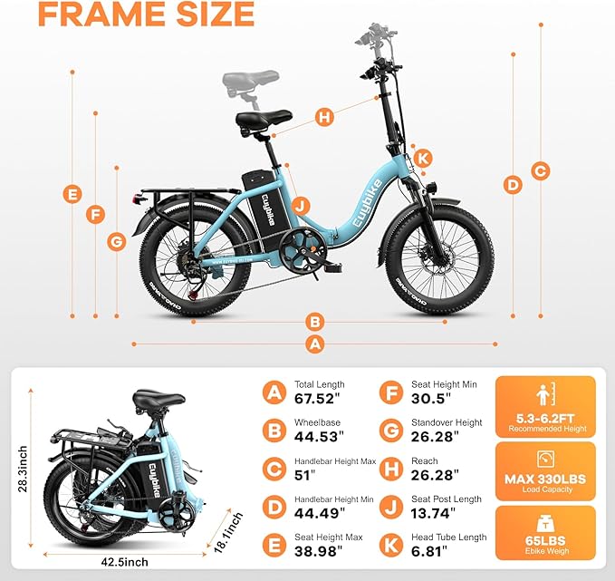 Folding Electric Bike for Adults with Peak 1000W Motor, 48V 20AH Battery up to 30MPH 80 Miles, 20" Fat Tire All Terrain Ebike, Front Suspension 7-Speed Commuter E Bike, Step-Thru, UL Certified