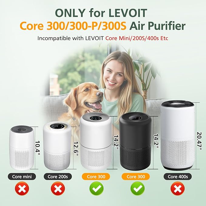 Core 300 Pet Care Replacement Filter for LEVOIT Core 300 Core300-P Core 300s VortexAir Air Purifier, 3-in-1 HEPA and Activated Carbon, Core 300-RF-PA, 2 Pack, Yellow
