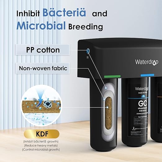 Waterdrop TSB 8 Layer Under Sink Water Filter, Reduces PFAS, PFOA/PFOS, Fluoride, Chlorine, Bad Taste & Odor, with Dedicated Faucet, NSF/ANSI 42 Certified Element, USA Tech Water Filtration System