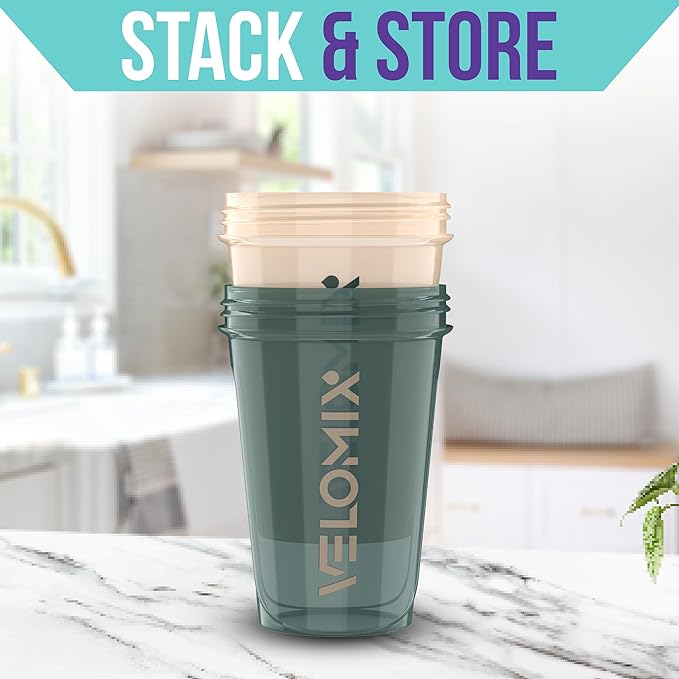 '-2 Pack- 20 oz Protein Shaker Bottles for Protein Mixes, 2x Wire Whisk, Leak Proof Shaker Cups for Protein Shakes and Pre Workout, Protein Shaker Bottle Pack, Protein Mixer Cup(Blue&Beige)-FlexoryFit