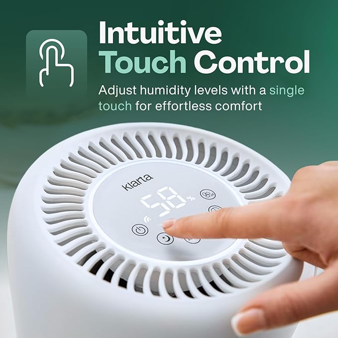 Humea Smart Evaporative Humidifier with WiFi & App Control - 3L Tank, 4 Speeds, 300ml/h - Quiet, Mist-Free, No White Dust - Nightlight - For Allergies, Dry Skin, Better Sleep - White