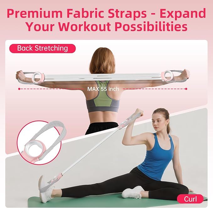 Figure 8 Fitness Resistance Bands with Handles, 20-60lb Adjustable Elastic Excercise Band, Non-Slip Fabric Silicone Bands for Strength Stretch Flexibility Training Arms Back Shoulder Chest Legs-FlexoryFit