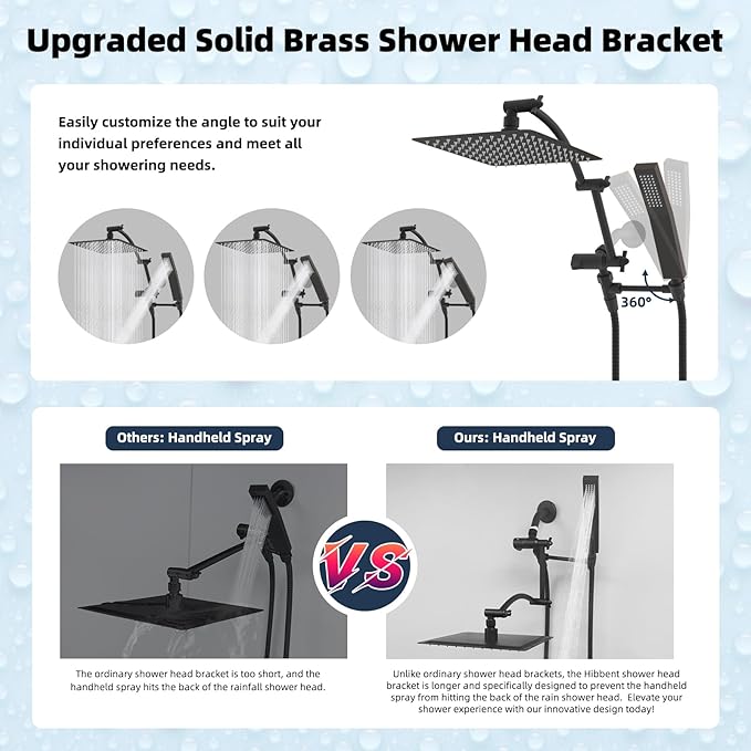 Hibbent All Metal 10'' Rainfall Shower Head, Shower Head Combo, High Pressure Handheld Shower Wand, 16'' Adjustable Arc-shaped Shower Extension Arm, 71'' Hose, Showerhead Holder, Oil Rubbed Bronze