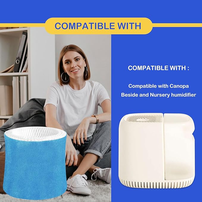 Humidifier Wicking Filter Replacement 2.0 Compatible with Canopy Bedside and Nursery Humidifier 2.0, Wood Pulp & Paper Filter, 4 Pack (Blue)