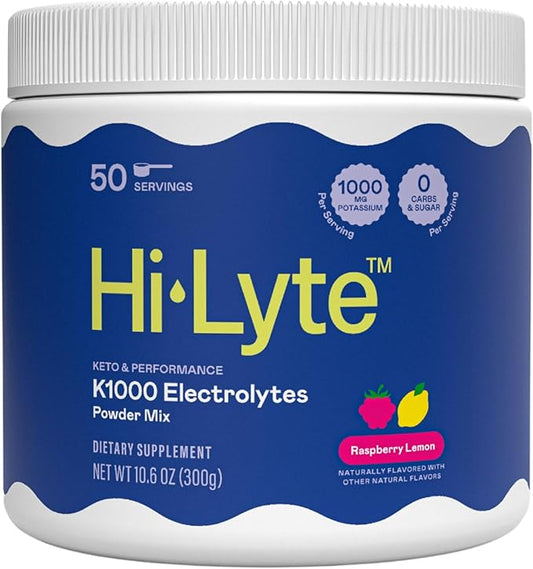 Hi-Lyte Keto K1000 Electrolyte Powder | Raspberry Lemon | Hydration Supplement Drink Mix | Boost Energy & Beat Leg Cramps | No Sugar, No Maltodextrin | 50 Servings-FlexoryFit