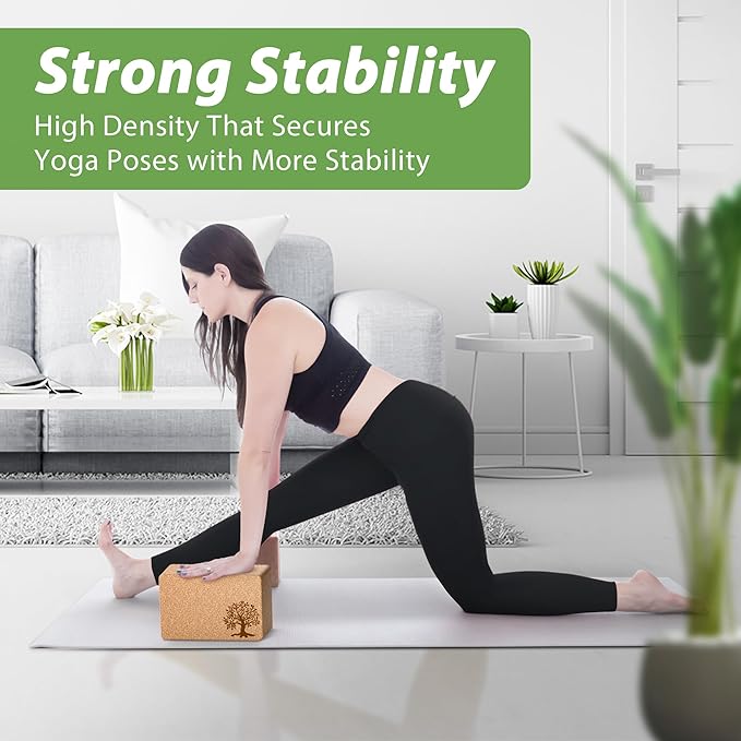 Cork Yoga Blocks 2 Pack Set, Natural Cork Soft Non-Slip Yoga Blocks, High Density & Eco Friendly Yoga Accessories for Women| Men, Ideal for Yoga, Pilates, Stretching and Toning-FlexoryFit