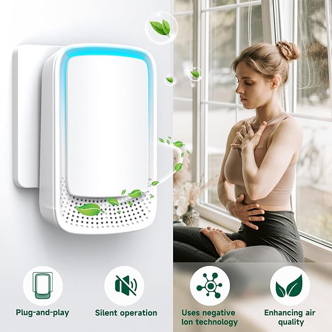 Plug In Air Ionizer Purifier for Home (4 Pack), Negative Ion Generator, Quiet Air Freshener for Bedroom, Office, Kitchen, Portable Air Filter, Mini Air Cleaner