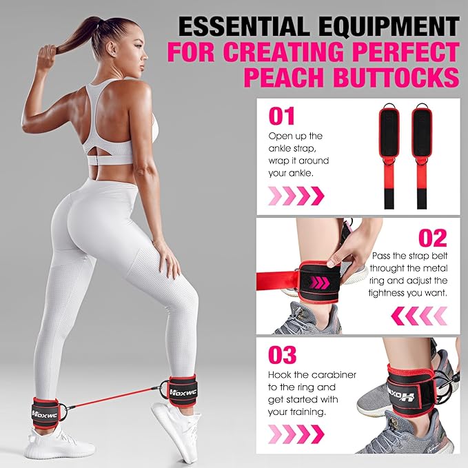 Ankle Resistance Bands with Cuffs, Ankle Bands for Working Out, Ankle Resistance Band for Leg, Booty Workout Equipment for Kickbacks Hip Fitness Training, Exercise Bands for Butt Lift Women-FlexoryFit