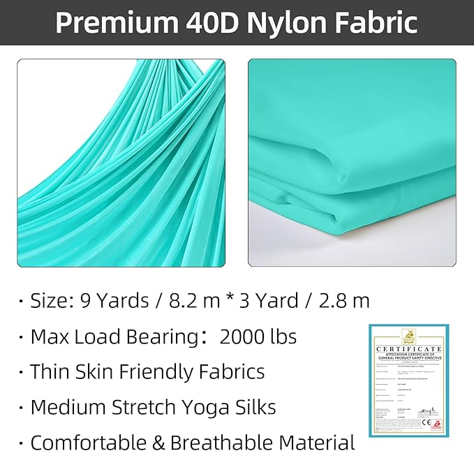 PRIOR FITNESS Aerial Silks Kit Colorful 9/15/20 Yards 40D Nylon Fabric Hammock Set With Hardware & Guide for All Levels Of Aerial Yoga Practice and Acrobatic Flying For Adults Aerial silk-FlexoryFit