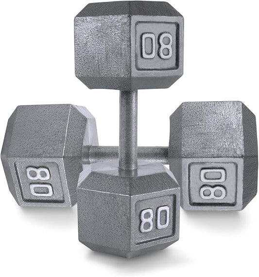 WF Athletic Supply Cast Iron Solid Hexagon Gray/Black Dumbbells, Strength Training Free Weights Set of 2 for Women and Men, Hand Weights Sold by Pairs, Multi-Select Size Options Available-FlexoryFit