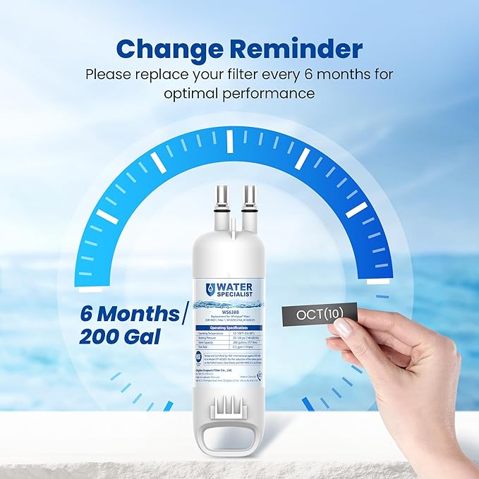 Waterspecialist EDR1RXD1 Water Filter,Replacement for W10295370A, Everydrop® Filter 1, EDR1RXD1B, P8RFWB2L, P4RFWB, Kenmore® 46-9081, 46-9930, Refrigerator Water Filter, 3 Filters