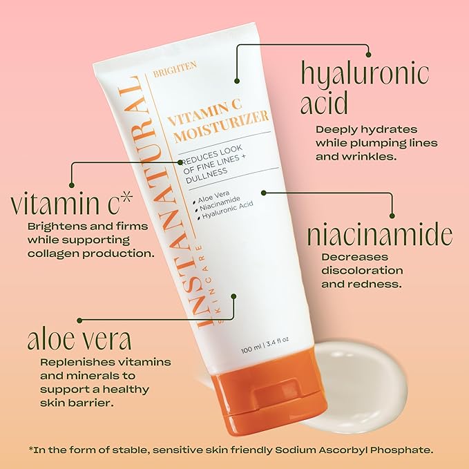 InstaNatural Vitamin C Moisturizer Face Cream, Brightens and Reduces the Look of Fine Lines and Wrinkles, Moisturizing Lotion for Dry Skin, with Hyaluronic Acid, 3.4 FL Oz-FlexoryFit