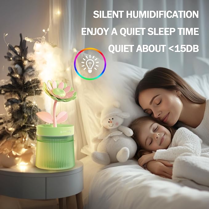 Cute Mini Humidifier 320mL Cool Mist Humidifie mute with 2 Mist Modes,for Home/Nursery/Office,Portable Mini Air Moisturizer,rechargeable mini humidifier(Sunflower Pink)