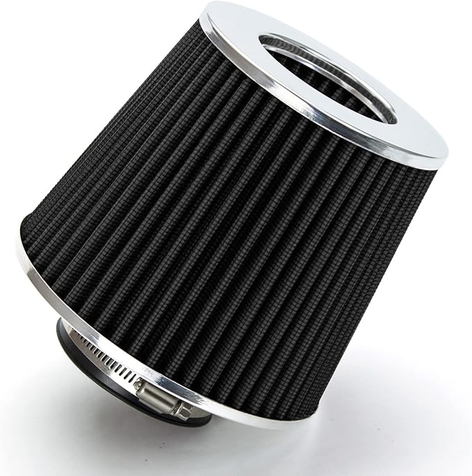 BLACK 3.5" 89 mm Inlet Cold Air Cone Replacement Quality Performance Washable Clamp-On Dry Air Filter