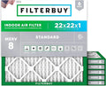 Filterbuy 22x22x1 Air Filter MERV 8 (MPR 700) Dust Defense Replacement (6-Pack), Electrostatic Pleated HVAC AC Furnace Filters, Made in USA (Actual Size: 21.50 x 21.50 x 0.75)