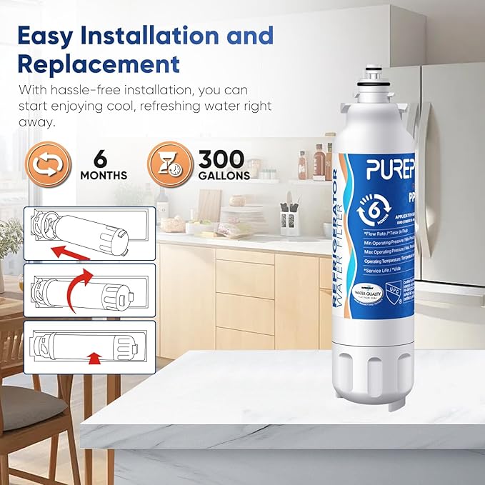 PUREPLUS LT800P NSF/ANSI 53&42 Certified Replacement for LG ADQ73613401, Kenmore 469490, 9490, ADQ73613402, ADQ736134, LSXS26326S LMXC23746S, LT120F, Refrigerator Water and Air Filter Combo, 3Pack