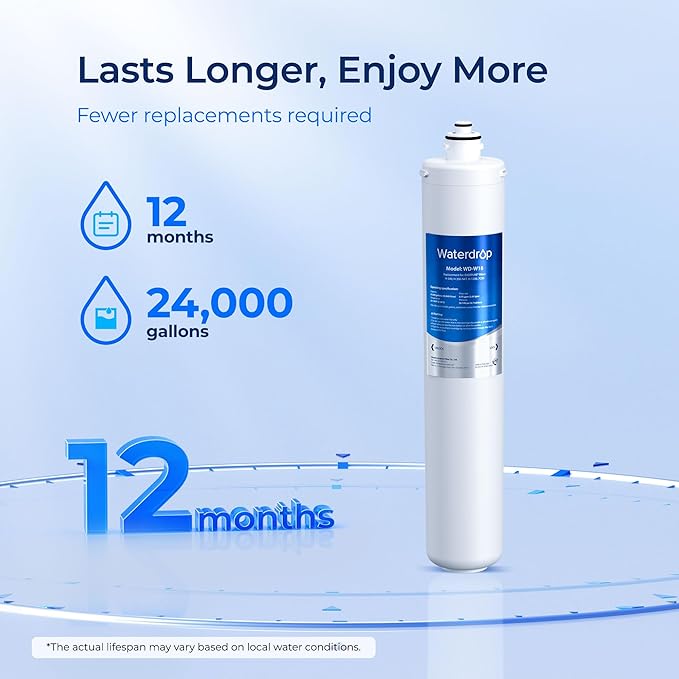 Waterdrop H-300 Under Sink Water Filter, 24000 Gallons, Replacement Cartridge for Everpure H-300, H-300-NXT, 7CB5, EV9270-71, EV9270-72, EV9618-11, EV9855-50, EV9282-01, Pack of 1