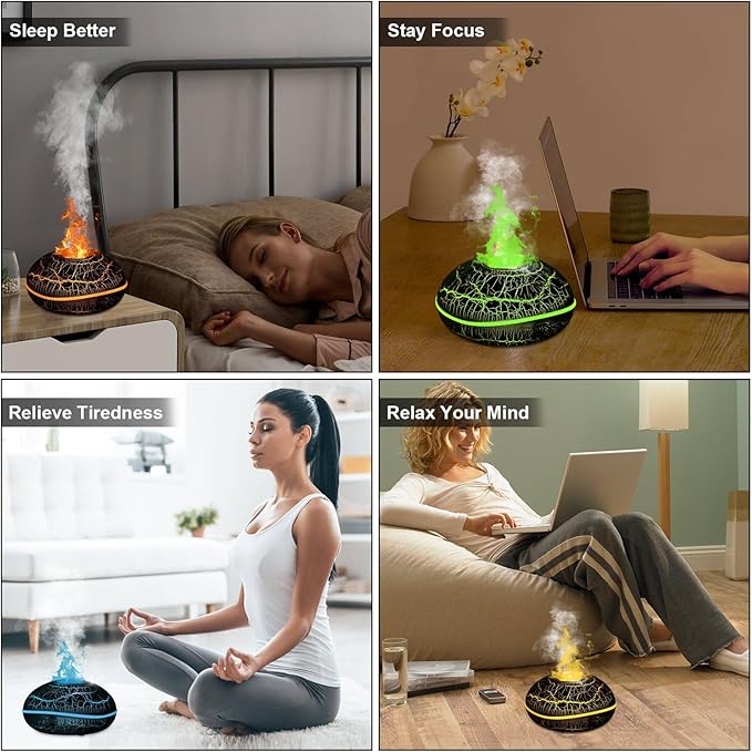 Colorful Volcano Diffuser Humidifier: 200ml Fragrance Scent Essential Oils Diffusers Ultrasonic Flame Fire Humidifier with Auto-Off Protection Cool Mist Diffuser,for Yoga(Full Crack Flame)