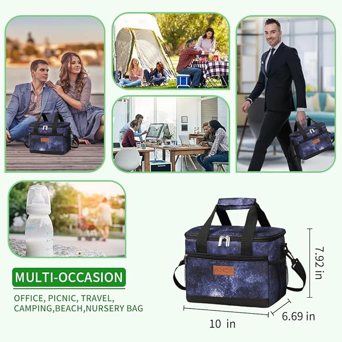 iknoe Large Foldable Cooler Bag, 8.5L Insulated Lunch Bag, Leakproof Lunch Cooler Tote with Multi-Bag Design Suitable for Beach, Picnic and Office Use, Galaxy 15-Can-FlexoryFit
