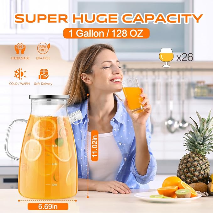 1 Gallon 128oz Glass Pitcher, Water Pitcher - Image 3