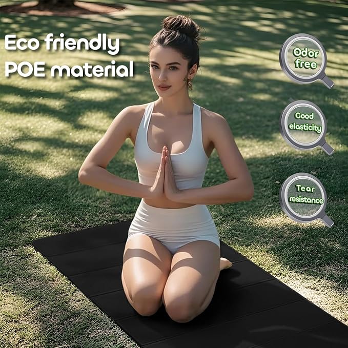 Foldable Yoga Mat 12mm Extra Thick Joint Protection,Portable Design for Travel/Pilates/Board/Camping,Environmental Sports Mat Non-Slip Gym Mat,Odorless POE Material-FlexoryFit