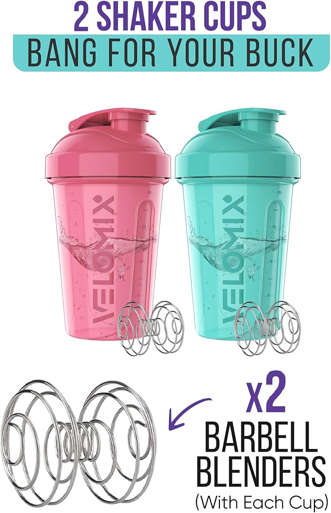 '-2 Pack- 20 oz Protein Shaker Bottles for Protein Mixes - 2x Wire Whisk | Leak Proof Shaker Cups for Protein Shakes and Pre Workout | Protein Shaker Bottle Pack-FlexoryFit