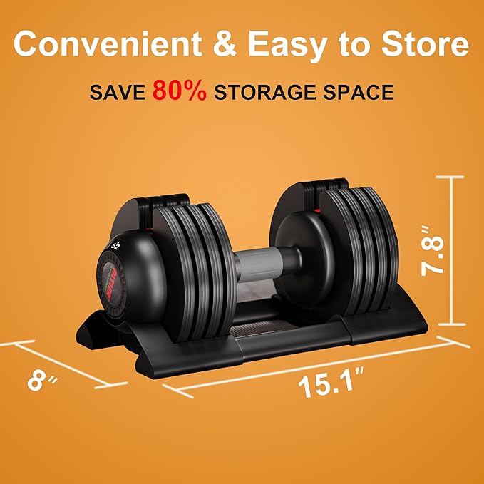 Adjustable Dumbbell,22LBS 44LBS 52LBS Dumbbell Set with Tray for Fitness, Fast Adjust Weight by Turning Anti-Slip Handle, Safety with 8 Lock Slots, Suitable for Men and Women-FlexoryFit
