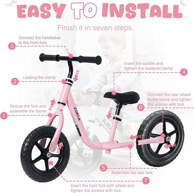 12 inch Toddler Balance Bike Adjustable Handlebar & Seat Anti-Slip Grip Suitable for 2-5 Years Old with Footrest Lightweight for Tolddlers Boys Girls Multiple Colors to Choose-FlexoryFit