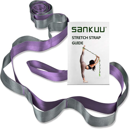 SANKUU Yoga Straps Stretching Strap with 12 Loops Workout Poster, Straps for Stretching Physical Therapy Equipment Long Stretch Out Bands for Exercise, Pilates and Gymnastics for Women Men-FlexoryFit