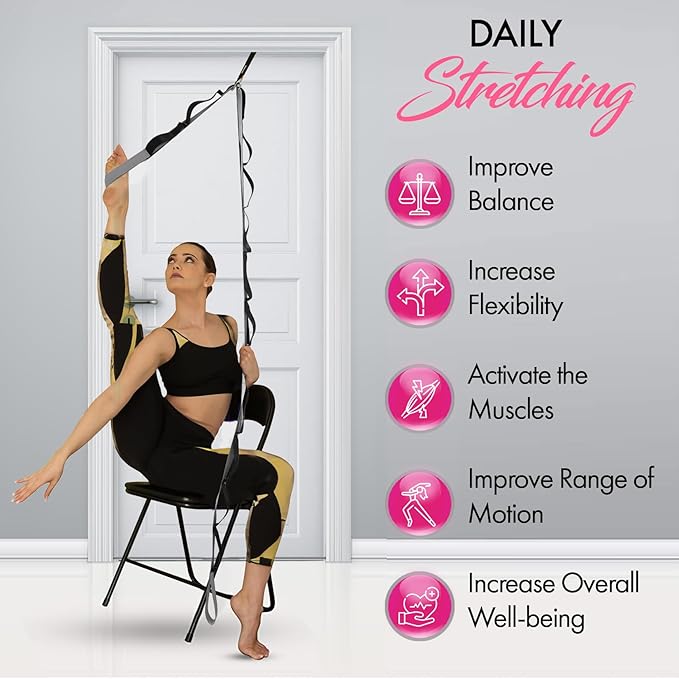 10-Loop Yoga Strap with Door Anchor – Stretch Strap for Flexibility, Deep Stretching, and Improved Balance – Perfect Yoga Accessory for All Fitness Levels-FlexoryFit