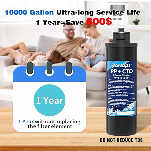 Under Sink Water Filter System,10000 Gallon &14 H Saves Space,Flow Under Counter Water Filter Direct Connect to Kitchen Faucet,Reduces Chlorine,Lead, Bad Taste & Odor (Black-Q1-10000 GAL)