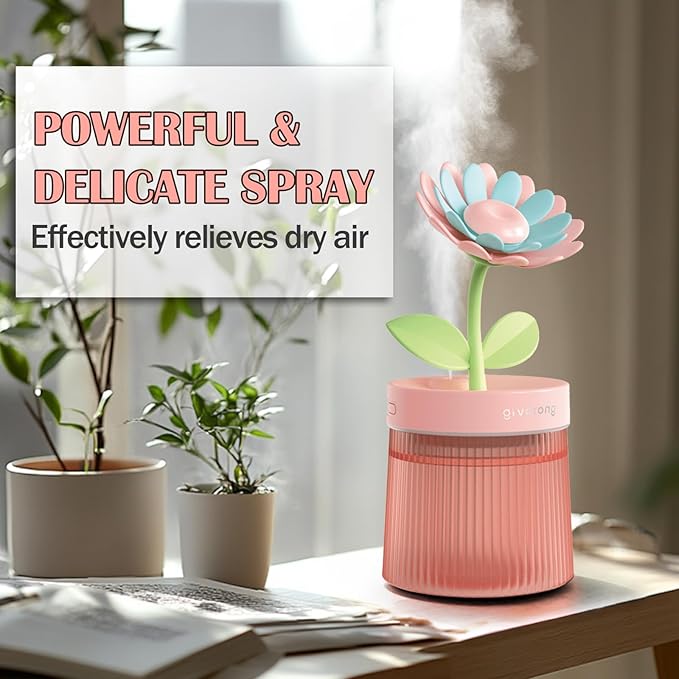 Cute Mini Humidifier 320mL Cool Mist Humidifie mute with 2 Mist Modes,for Home/Nursery/Office,Portable Mini Air Moisturizer,rechargeable mini humidifier(Sunflower Purple)