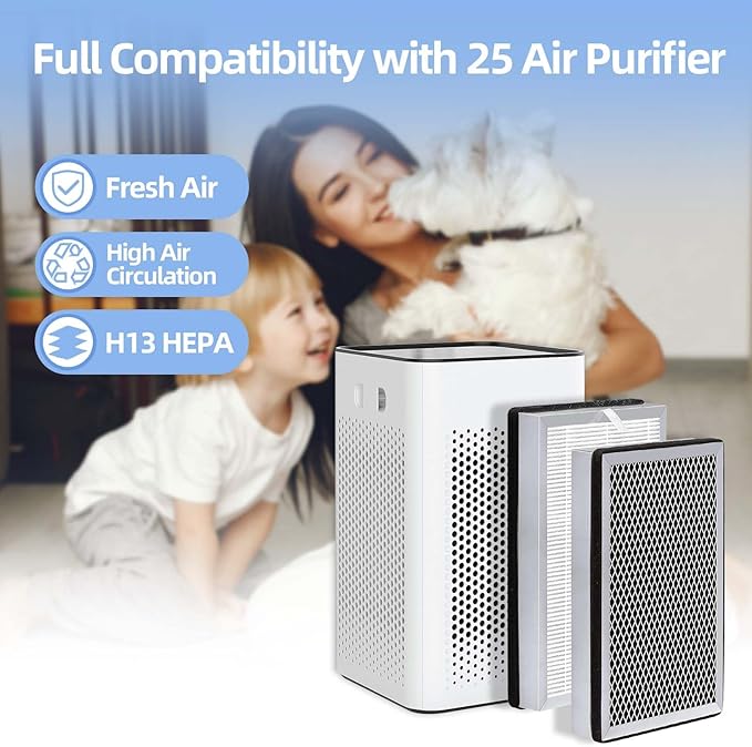 25 Replacement Filter Compatible with MA 25 Air Purifier S1/W1/B1 Medify Air Purifier Filter Replacement 3-in-1 Activated Carbon Filters 4 Pack MA-25 Replacement Filters