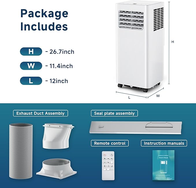Portable Air Conditioners,10,000 BTU Portable AC Units for Rooms with Remote Control,Cools450 Sq.Ft, Dehumidifier,Fan,With LED Display, Window Mounting Kit,Suitable for Bedroom,Office,Living Room