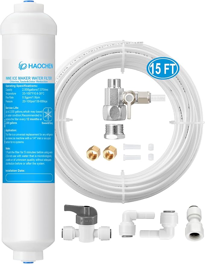 Inline Water Filter Kit for Ice Maker and Refrigerator, Include Feed Water Valve by HAOCHENKitchenAccessories