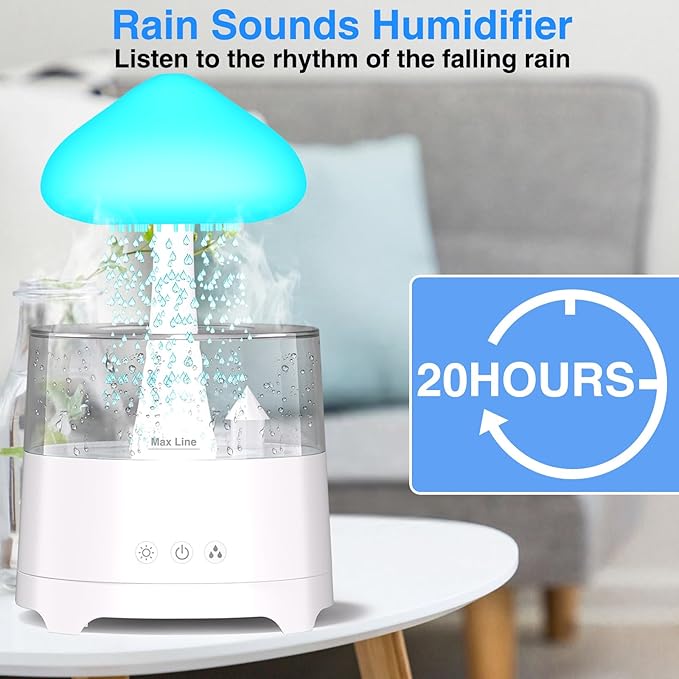 Diffuserlove Rain Diffuser Cloud Humidifier 450ML Diffuser Water Drip Waterfall Lamp Mushroom Humidifier