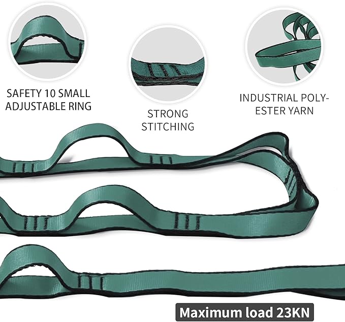 Aerial Yoga Hammock Daisy Chains Strap, Strong 22kN Adjustable with 10 Loops, No Stretch, Climbing Strap Nylon Chain Sling for Aerial Yoga,Swing, Hammock, Suspension, Exercise-FlexoryFit