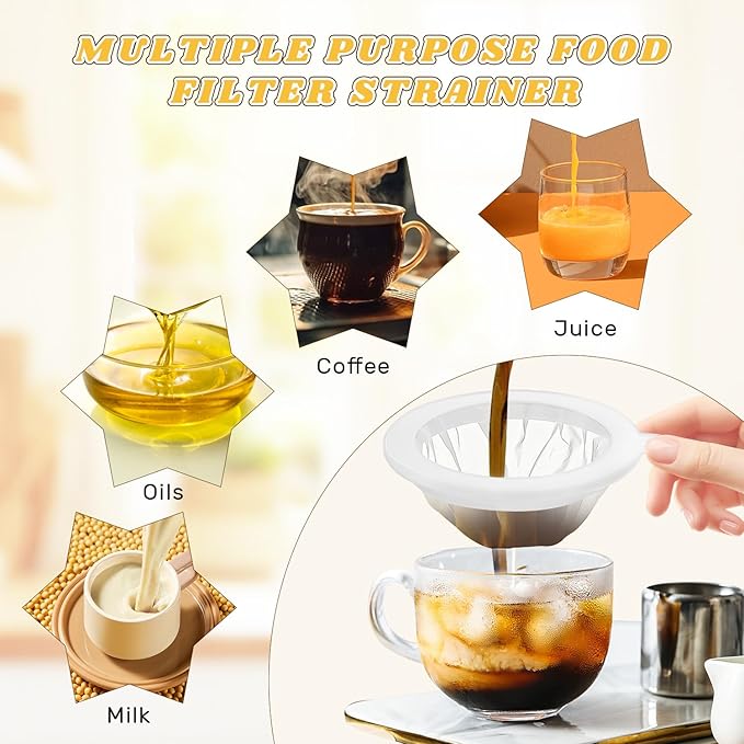 8 Pcs 200 Mesh Filter Plastic Mesh Sieve Food Filter Strainer Sieve for 5 Inch Kitchen Funnel Filtering Juice Coffee Milk Yogurt