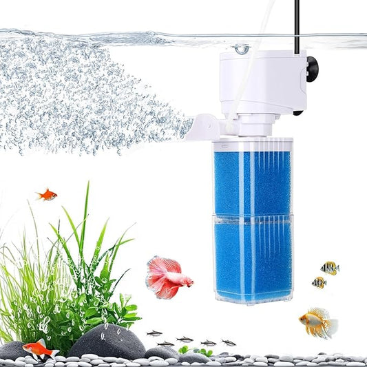 4-in-1 Aquarium Power Filter - Mutil Stage Filtration, Adjustable Oxygenation/Wavemaker, Whisper-Quiet Submersible Fish Tank Filter & Water Circulation System for 20-100 Gal Fresh/Salt Tank