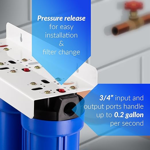 iSpring Whole House Water Filter System, Highly Reduces up to 99% Chlorine, Sediment, Taste, Odor, 3-Stage Whole House Water Filtration System, Model: WCB32O, 3/4" NPT Inlet/Outlet