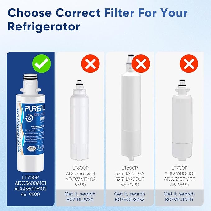 PUREPLUS ADQ747935 NSF 53&42 Certified Replacement for LT1000P LT1000 Kenmore Elite 9980 LT1000PC, MDJ64844601 ADQ74793501, LMXS28626S, LFXS26973S, Refrigerator Water Filter, 2Pack