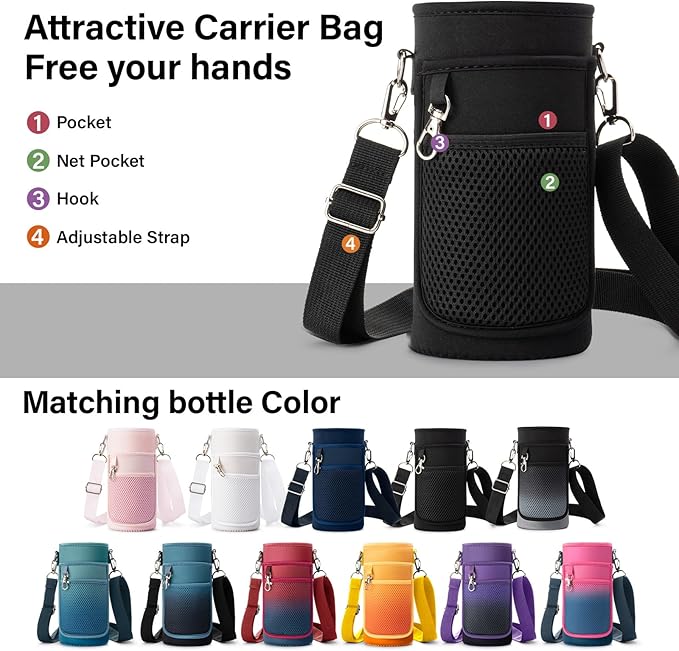 Insulated Water Bottle | Thickened Stainless Steel Vacuum Metal | Portable Sports Water Jug for Gym and Hiking with Straw, Carrier Bag, Handle Strap | BPA-Free 32 oz-FlexoryFit