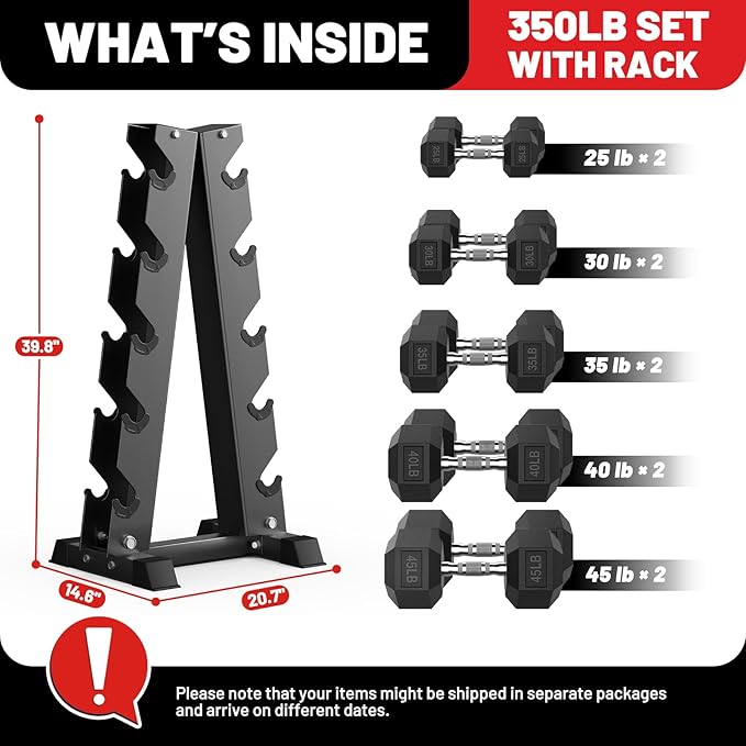 PAPABABE Hex Dumbbell Sets with Rack, 60-550lb Rubber Coated Dumbbell Weight Set and Storage Rack, Multiple Options Hand Weights for Strength Training-FlexoryFit