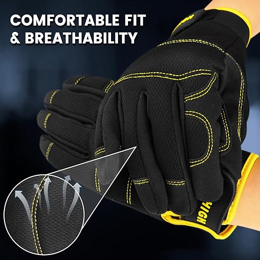 JUMPHIGH Work Gloves for Men 2 Pairs, Multi-Functional Light Duty Mechanic Gloves, Outdoor, Garden, Performance Fit, Touch Screen, Abrasion Resistant (XL)-FlexoryFit