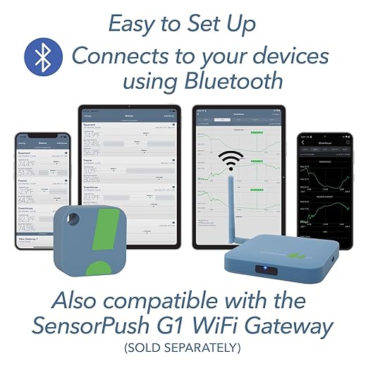 HT1 Smart Temperature Sensor and Humidity Sensor - Bluetooth Thermometer and Hygrometer with App Monitoring - Indoor/Outdoor Temperature and Humidity Monitor for RV, Basement, Fridge & More (4 Pack)