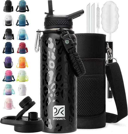 Insulated Water Bottle | Thickened Stainless Steel Vacuum Metal | Portable Sports Water Jug for Gym and Hiking with Straw, Carrier Bag, Handle Strap | BPA-Free 40 oz-FlexoryFit