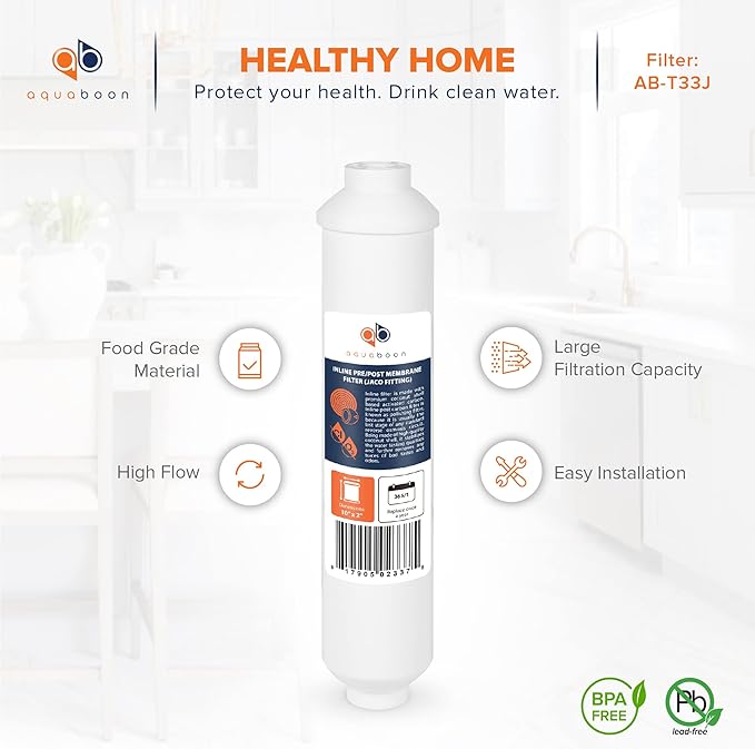 Aquaboon Inline Water Filter for Refrigerator 4-Pack of Inline Post/Carbon Polishing Water Filter Catridge for Reverse Osmosis System Standard Size (Jaco fitting)